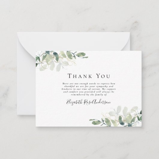 予算悔やみや弔慰ユーカリ葬儀サンキューノート ノートカード (正面)
