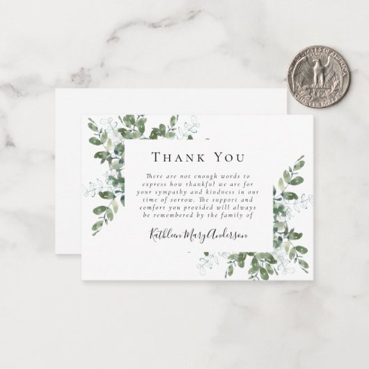 予算悔やみや弔慰ユーカリ葬儀サンキューノート ノートカード (正面/裏面インサイチュ)