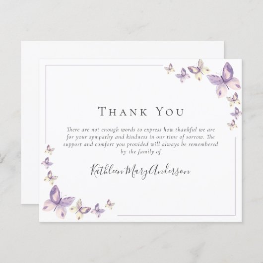 予算悔やみや弔慰蝶の葬儀サンキューノート (正面/裏面)