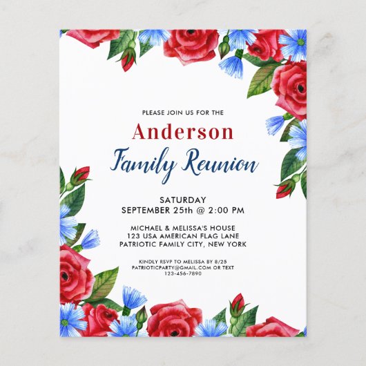 予算愛国的フローラ赤白青パーティーの招待 (正面)