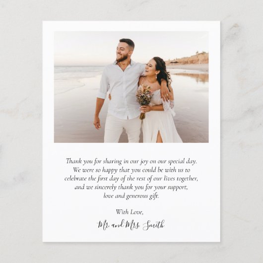 予算感謝してい3写真結婚のサンキューカード (裏面)