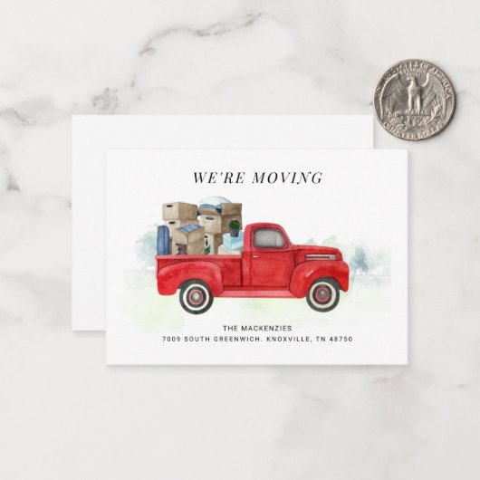 予算我々が移動しているヴィンテージレッドトラック新しいアドレス ノートカード (正面/裏面インサイチュ)