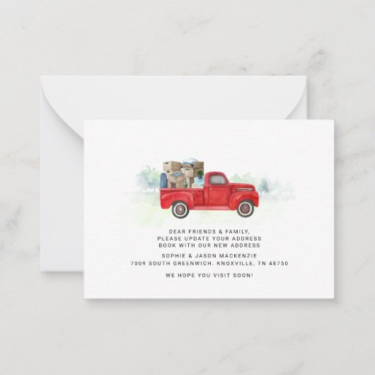 予算我々が移動しているヴィンテージレッドトラック新しいアドレス ノートカード (裏面)