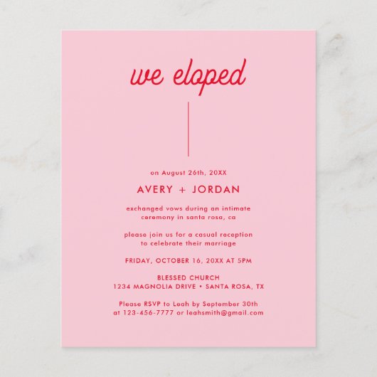 予算我々が駆け落ちたレトロ駆け落ち結婚式招待 (裏面)