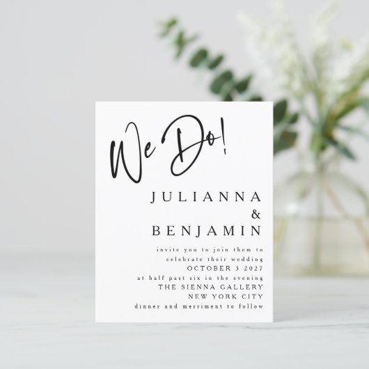 予算我々はエレガント白黒結婚式の招待 (スタンド正面)