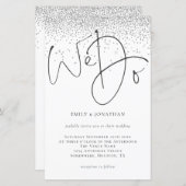 予算我々はスクリプトを実行するシルバーグリッター結婚式の招待 (正面/裏面)