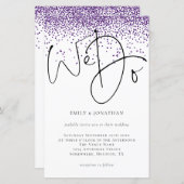 予算我々はスクリプトを行う紫のグリッター結婚式の招待 (正面/裏面)