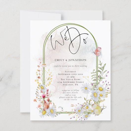 予算我々はデイジーアーチQR結婚式招待状 (正面)