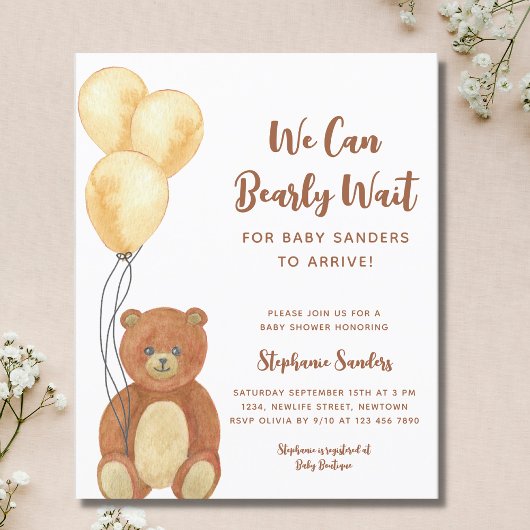 予算我々はベアベビーシャワー招待状待ち