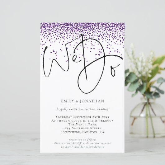 予算我々はQRコードパープルグリッター結婚式を招待する (スタンド正面)