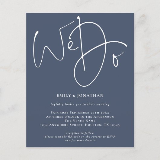 予算我々ダスティネイビーブルーQR結婚式を招待する (正面)