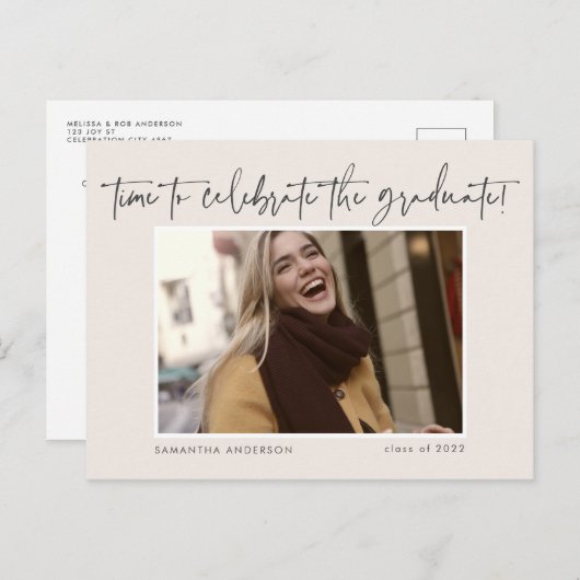 予算手書きスクリプトフォト2022卒業 ポストカード (正面/裏面)