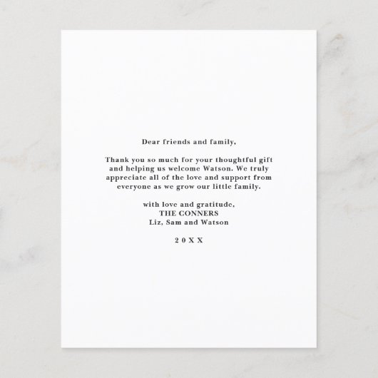 予算手書き写真ベビーサンキューカード (裏面)