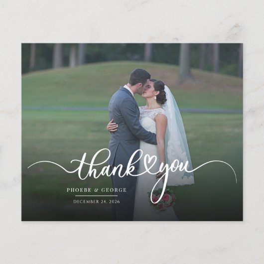 予算手書き結婚の写真サンキューカード (正面)