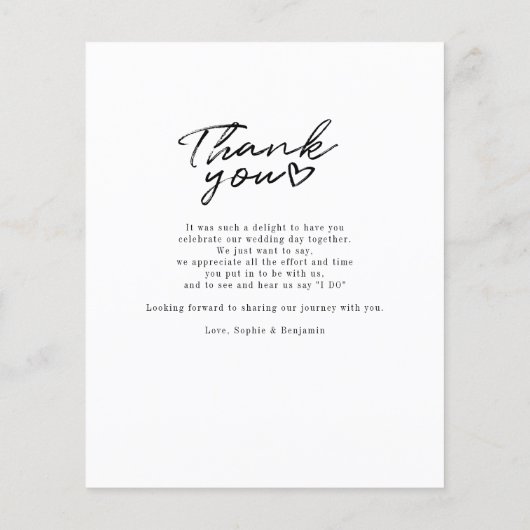 予算手書き結婚の写真サンキューカード (裏面)