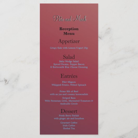 予算披露宴アーストーン赤素晴らし値Fab メニュー (裏面)