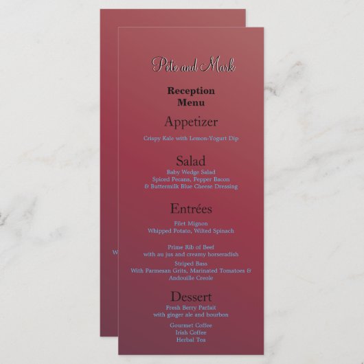 予算披露宴アーストーン赤素晴らし値Fab メニュー (正面/裏面)