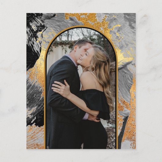 予算抽象芸術シック金ゴールドフォト結婚式招待状 (裏面)