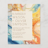 予算抽象芸術シーウェーブズビーチ結婚式招待状 (正面)
