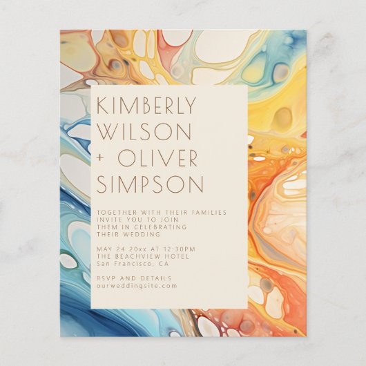 予算抽象芸術シーウェーブズビーチ結婚式招待状 (正面)