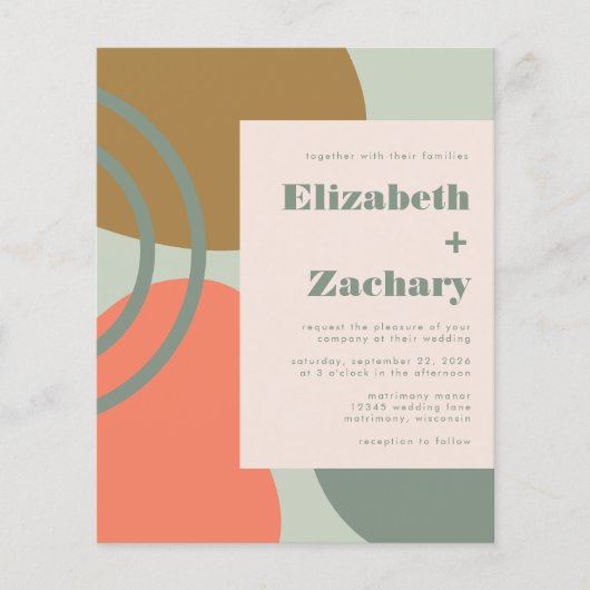 予算抽象芸術セージグリーン結婚式招待状 (正面)