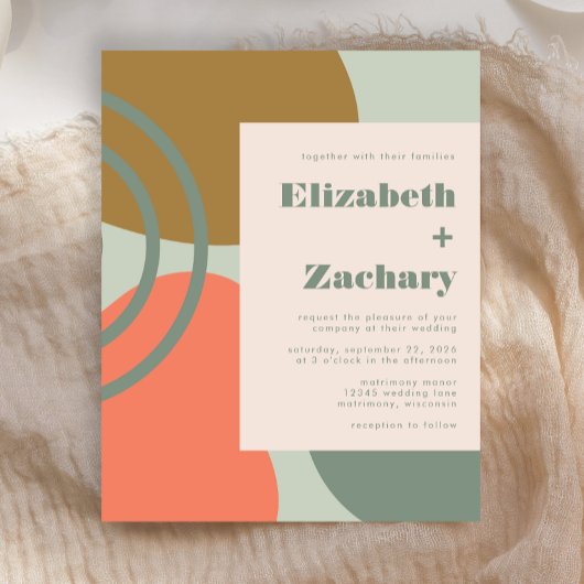 予算抽象芸術セージグリーン結婚式招待状