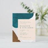 予算抽象芸術ティール（緑がかった色）金ゴールド婚約パーティ招待状 (スタンド正面)