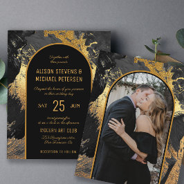 予算抽象芸術ブラックPHOTO結婚式招待状