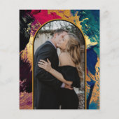 予算抽象芸術金ゴールドアーチPHOTO結婚式招待状 (裏面)