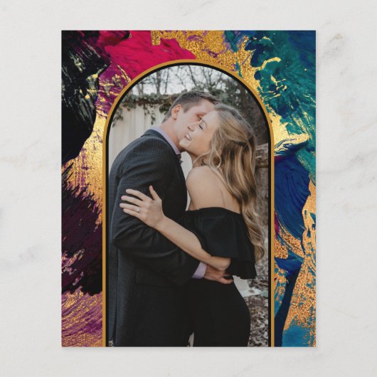 予算抽象芸術金ゴールドアーチPHOTO結婚式招待状 (裏面)