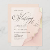 予算抽象芸術金ゴールド赤面ピンク結婚式招待状 (正面/裏面)