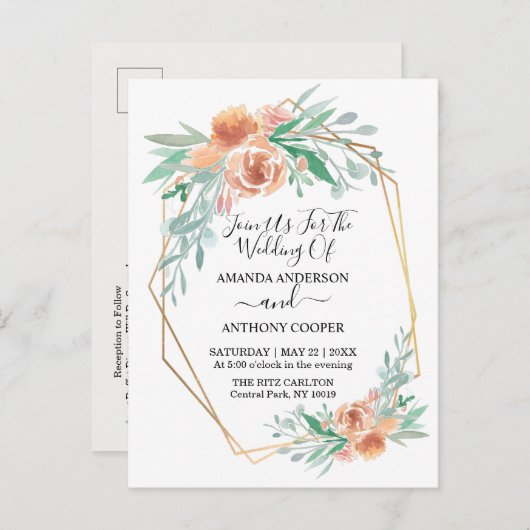 予算招エレガント待披露宴出欠はがき ポストカード (正面/裏面)