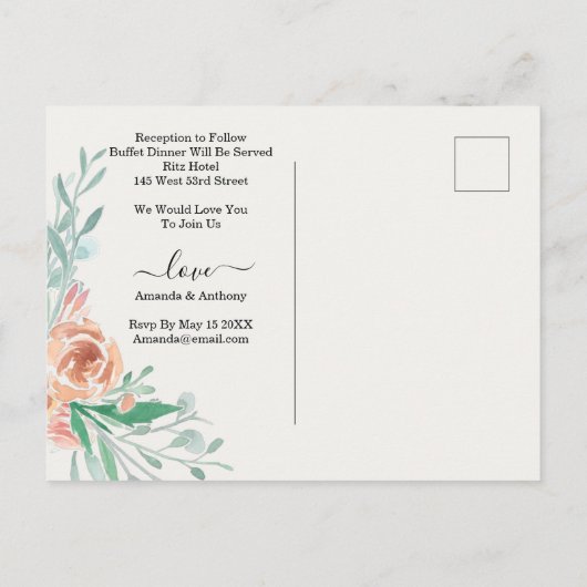 予算招エレガント待披露宴出欠はがき ポストカード (裏面)