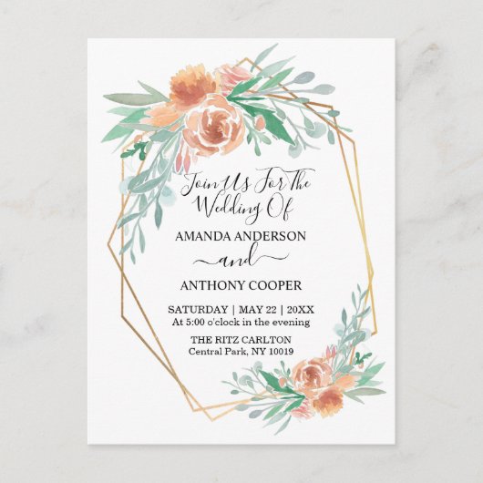 予算招エレガント待披露宴出欠はがき ポストカード (正面)