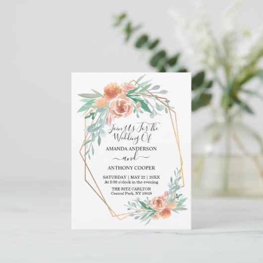 予算招エレガント待披露宴出欠はがき ポストカード (スタンド正面)