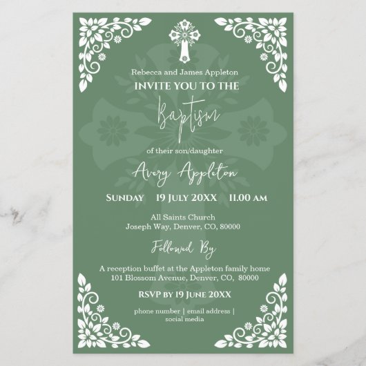 予算招待状フローラクロスバプティスファーングリーン チラシ (正面)