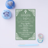 予算招待状フローラクロスバプティスファーングリーン チラシ (シングル)