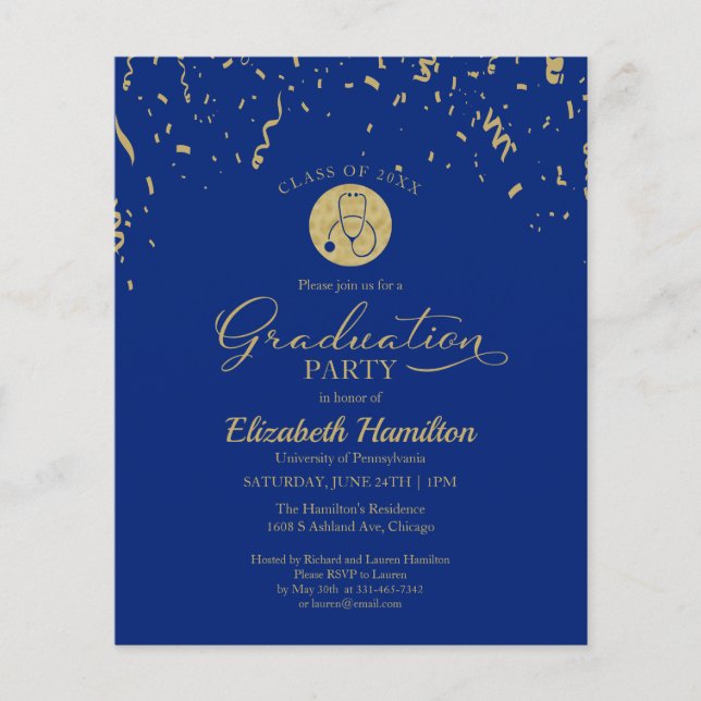 予算招待状看護学校卒業パーティー (正面)