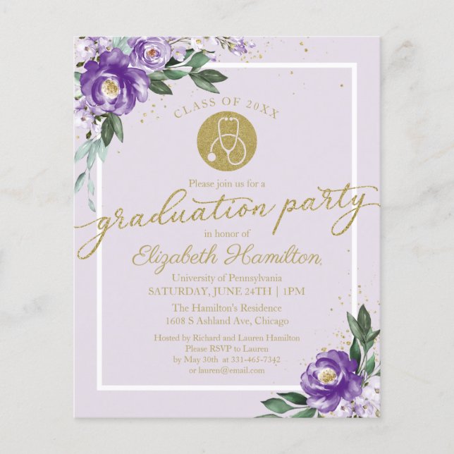 予算招待状看護学校卒業パーティー (正面)