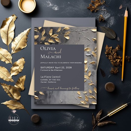 予算招待状金ゴールドリーフインパストノワール チラシ