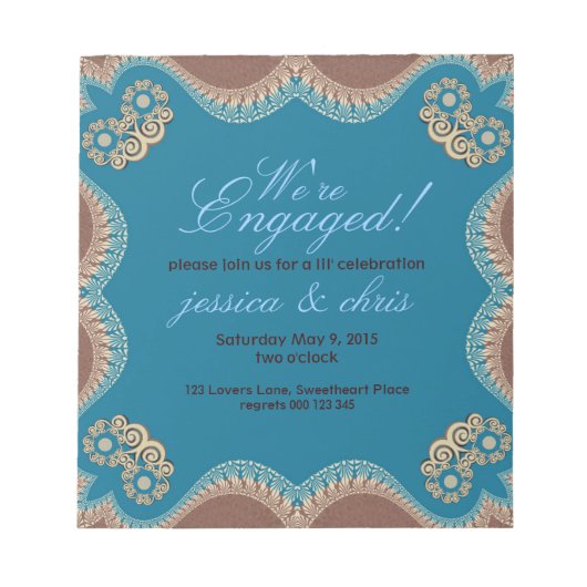 予算招待状 |レースモダン婚約 ノートパッド (正面)