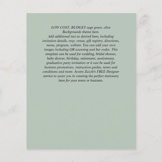 予算招待状 – 任意のイベント- SAGE抽象芸術 (裏面)