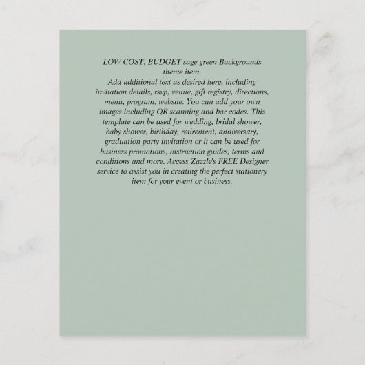 予算招待状 – 任意のイベント- SAGE抽象芸術 (裏面)