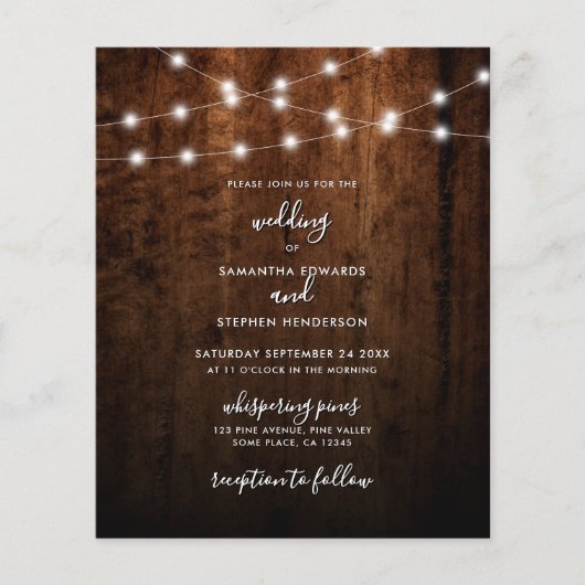 予算文字列ライトウッド素朴結婚式招待状 (正面)