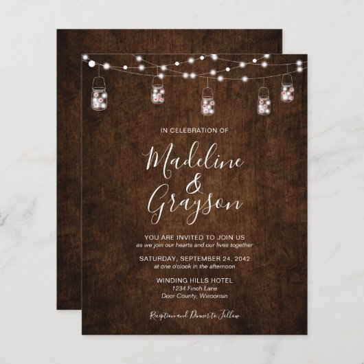 予算文字列ライトメイソン素朴ジャー結婚ウッド (正面/裏面)