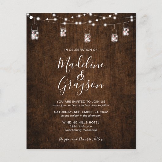 予算文字列ライトメイソン素朴ジャー結婚ウッド (正面)