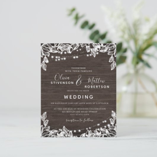 予算文字列素朴ライト結婚式招待状 (スタンド正面)