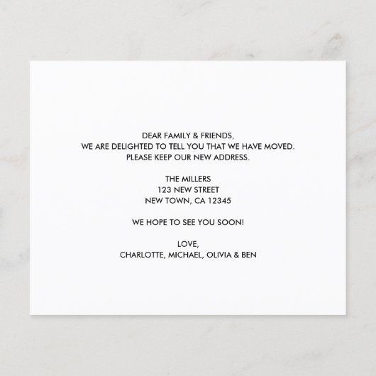 予算新住所の引越し案内カード (裏面)