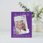 予算新生児フォトカード – モダンおもしろいガールボーイ (スタンド正面)