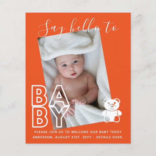 予算新生児フォトカード – モダンおもしろいガールボーイ (正面)